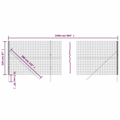 vidaXL Maschendrahtzaun Anthrazit 2,2x25 m Verzinkter Stahl