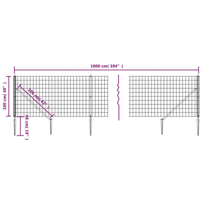 vidaXL Grillage avec manchons de terre Anthracite 1x10 m