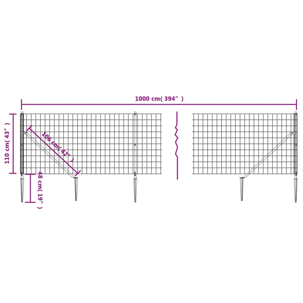 vidaXL Clôture grillagée avec manchons de sol Anthracite 1,1x10 m