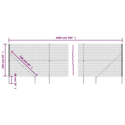 vidaXL Clôture grillagée avec manchons de sol Anthracite 1,6x10 m