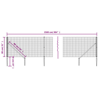 vidaXL Clôture grillagée avec manchons de sol Gris anthracite 0,8x25 m