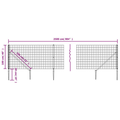 vidaXL Clôture grillagée avec manchons de fixation au sol anthracite 1 x 25 m