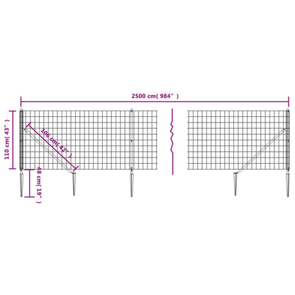 vidaXL Clôture grillagée avec manchons de sol Anthracite 1,1x25 m
