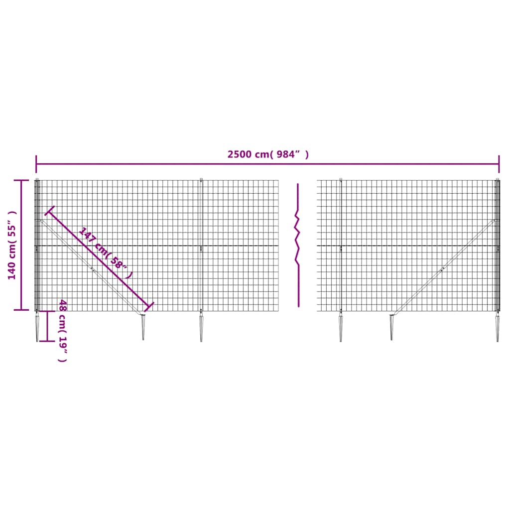 vidaXL Grillage avec poteaux anthracite 1,4x25 m