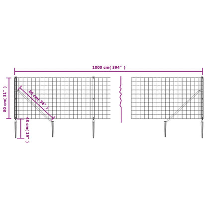 vidaXL Maschendrahtzaun mit Bodenhülsen Anthrazit 0,8x10 m