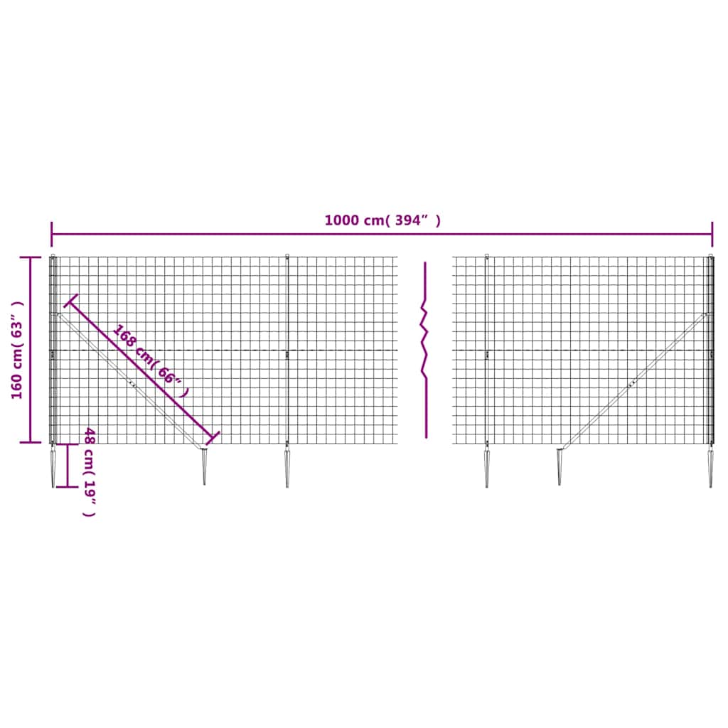 vidaXL Grillage avec poteaux anthracite 1,6x10 m