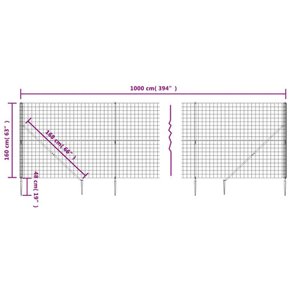 vidaXL Grillage avec poteaux anthracite 1,6x10 m