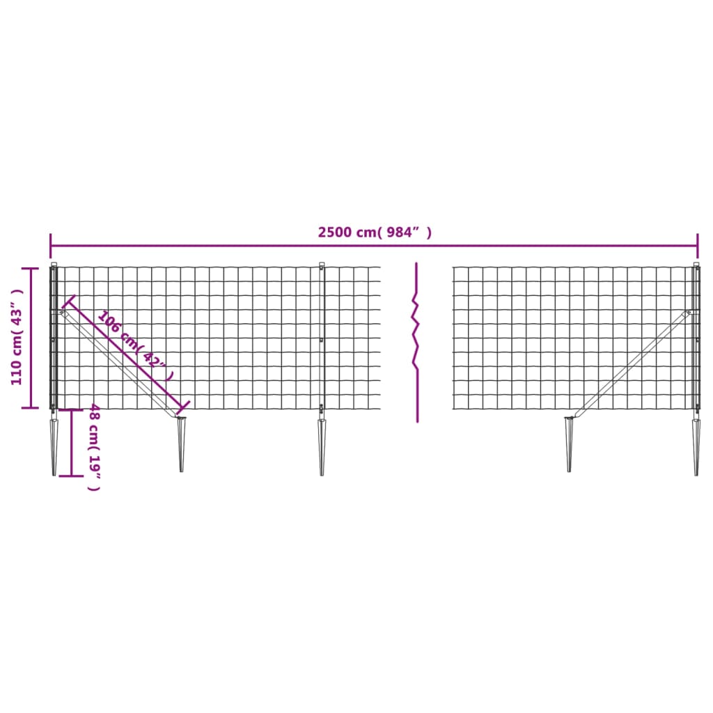 vidaXL Clôture grillagée avec manchons de sol Anthracite 1,1x25 m