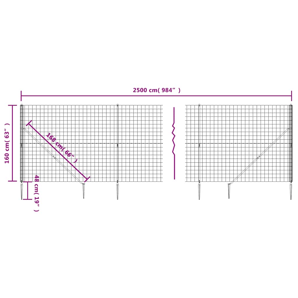 vidaXL Clôture grillagée avec manchons de terre anthracite 1,6x25 m