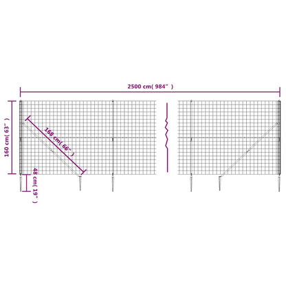 vidaXL Clôture grillagée avec manchons de terre anthracite 1,6x25 m
