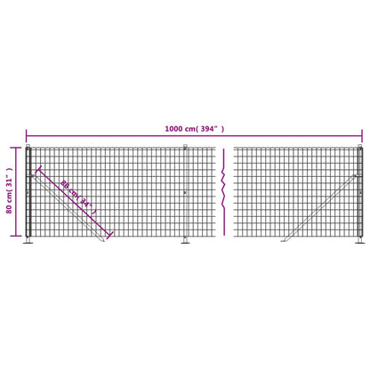 vidaXL Maschendrahtzaun mit Bodenflansch Anthrazit 0,8x10 m