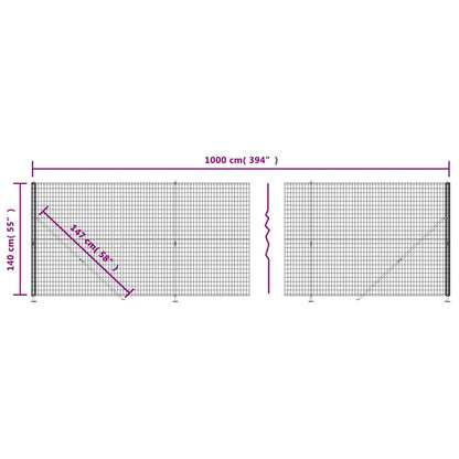 vidaXL Maschendrahtzaun mit Bodenflansch Anthrazit 1,4x10 m