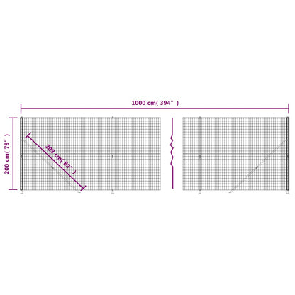 vidaXL Maschendrahtzaun mit Bodenflansch Anthrazit 2x10 m