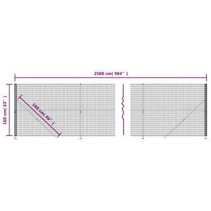 vidaXL Maschendrahtzaun mit Bodenflansch Anthrazit 1,6x25 m
