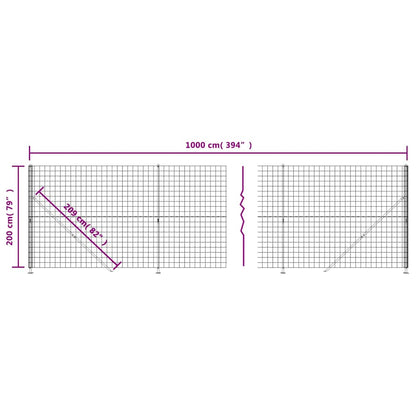 vidaXL Maschendrahtzaun mit Bodenflansch Anthrazit 2x10 m