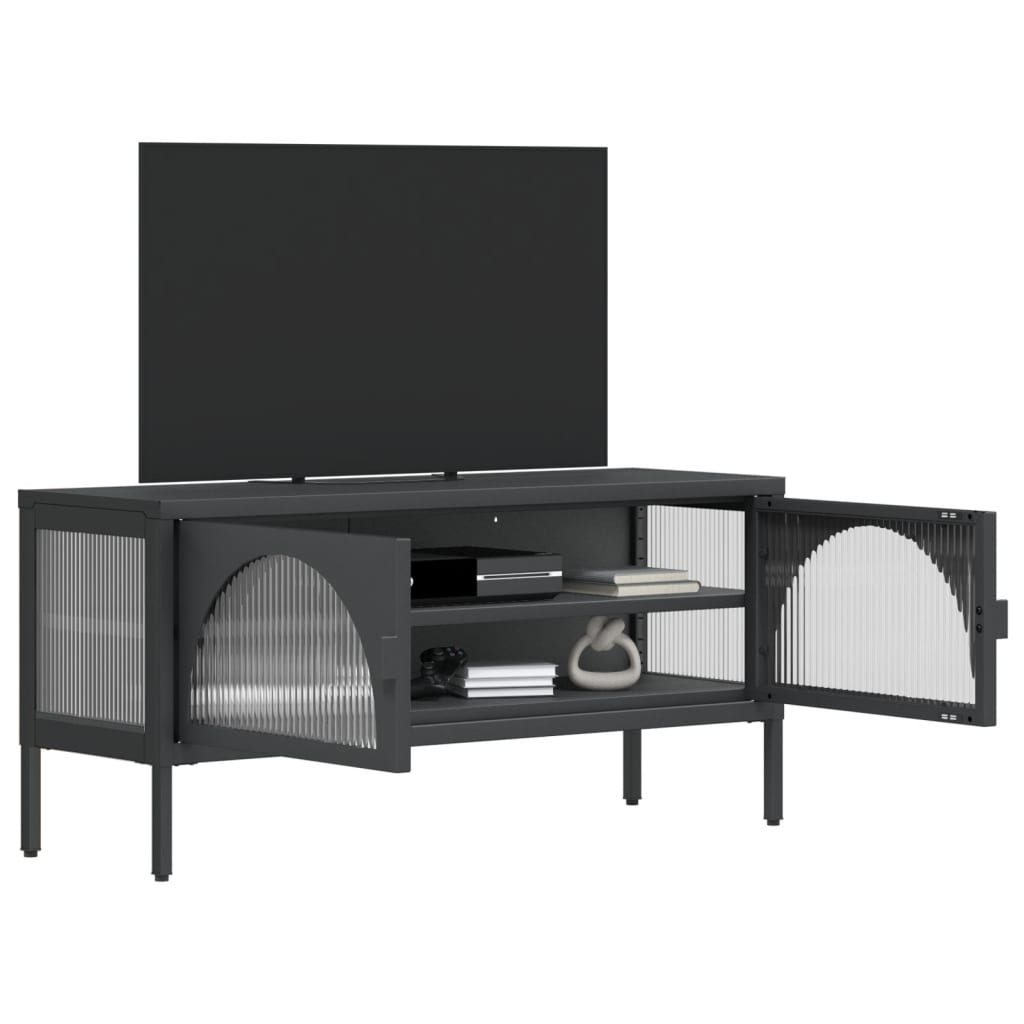 vidaXL Meuble TV Noir 105x35x50 cm Verre et Acier