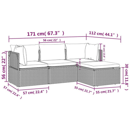 vidaXL Salon de jardin 4 pcs avec coussins Gris Résine tressée