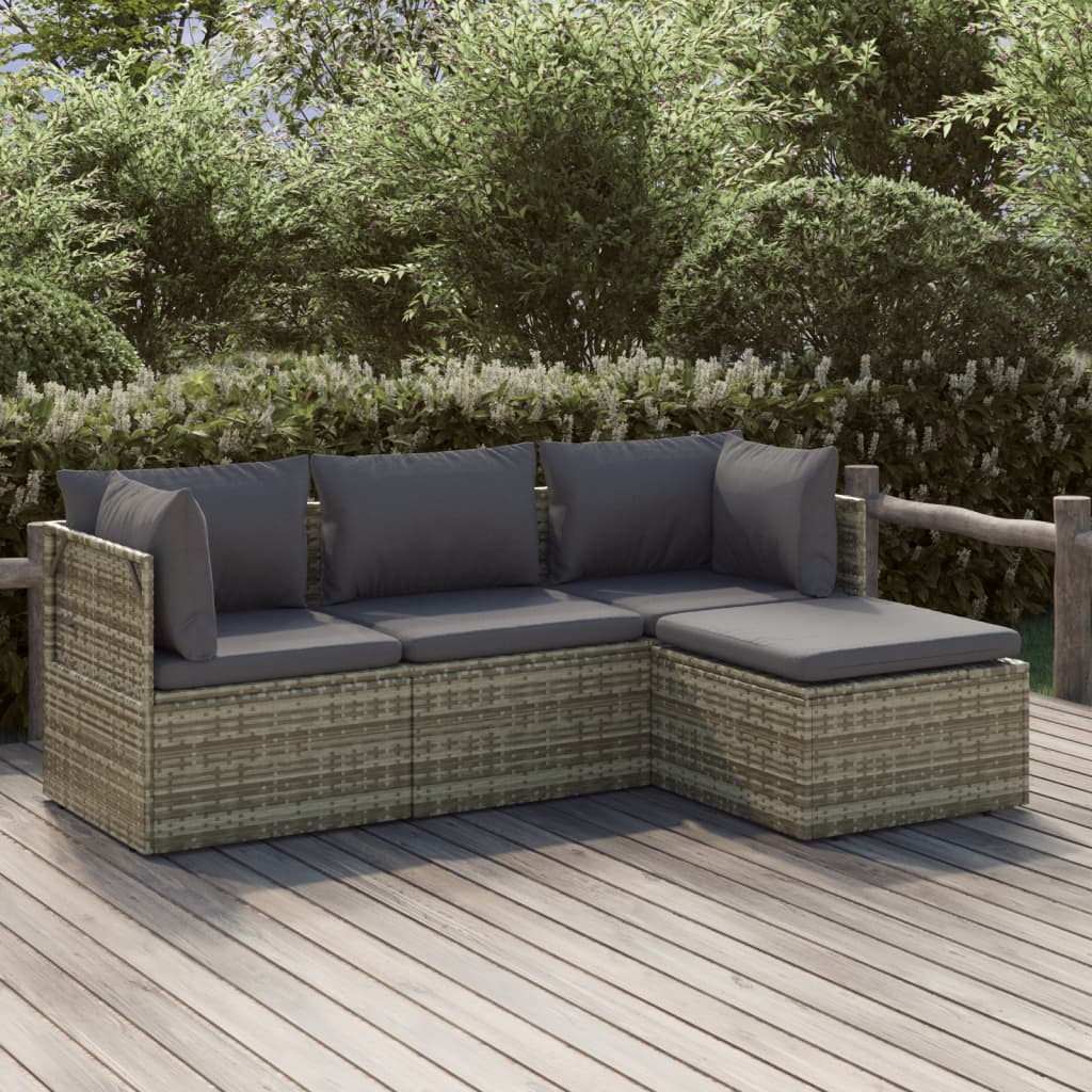 vidaXL Salon de jardin 4 pcs avec coussins Gris Résine tressée