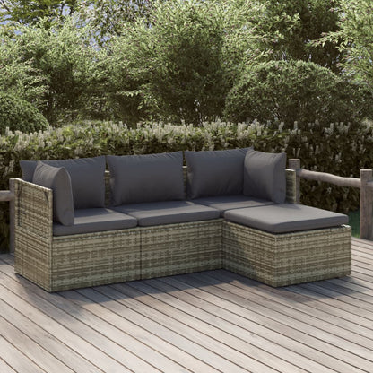 vidaXL Salon de jardin 4 pcs avec coussins Gris Résine tressée