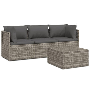 vidaXL Salon de jardin 4 pcs avec coussins Gris Résine tressée