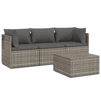 vidaXL Salon de jardin 4 pcs avec coussins Gris Résine tressée
