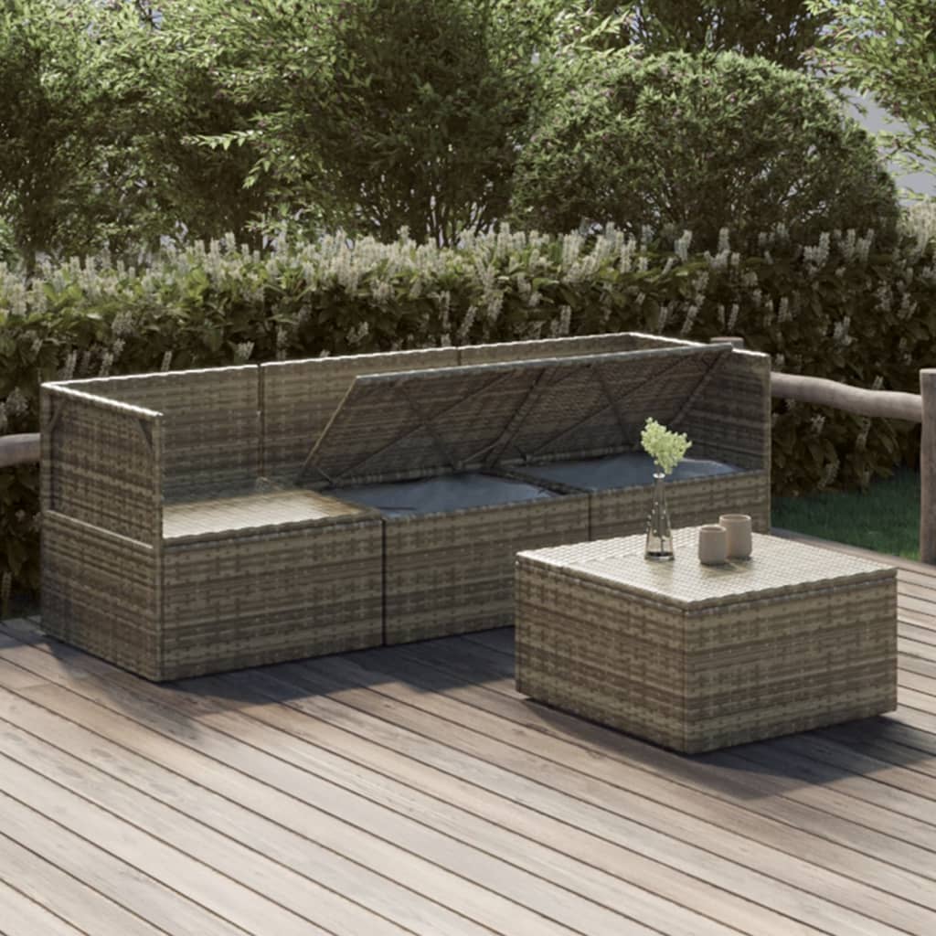 vidaXL Salon de jardin 4 pcs avec coussins Gris Résine tressée