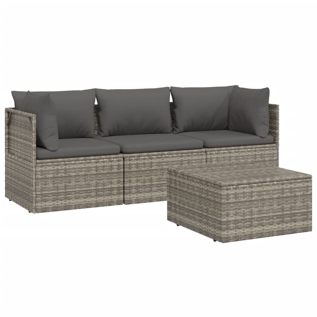 vidaXL Salon de jardin 4 pcs avec coussins Gris Résine tressée