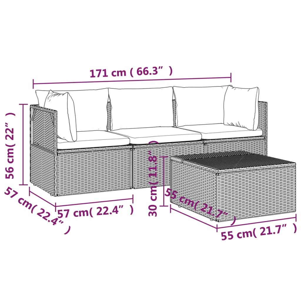 vidaXL Salon de jardin 4 pcs avec coussins Gris Résine tressée