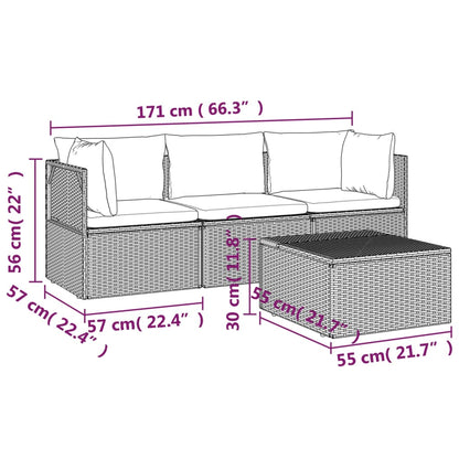 vidaXL Salon de jardin 4 pcs avec coussins Gris Résine tressée