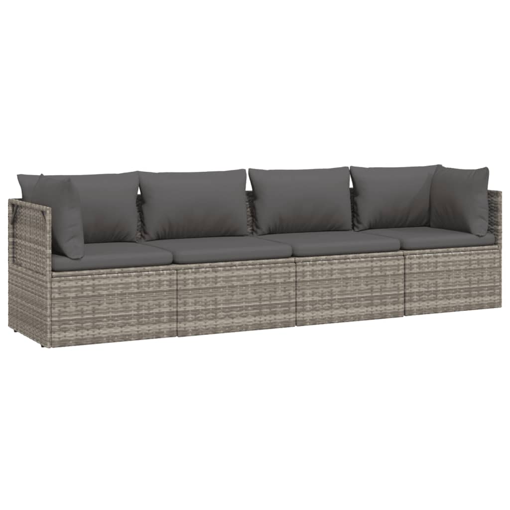 vidaXL Salon de jardin 4 pcs avec coussins Gris Résine tressée