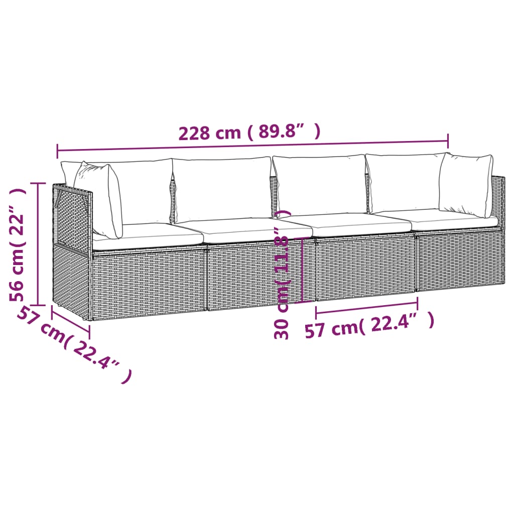 vidaXL Salon de jardin 4 pcs avec coussins Gris Résine tressée