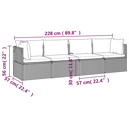 vidaXL Salon de jardin 4 pcs avec coussins Gris Résine tressée