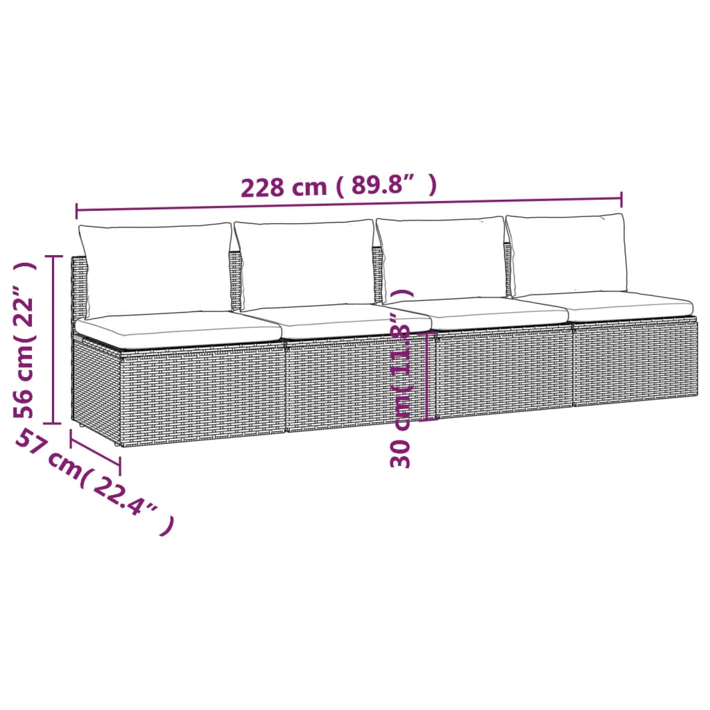 vidaXL Salon de jardin 4 pcs avec coussins Gris Résine tressée