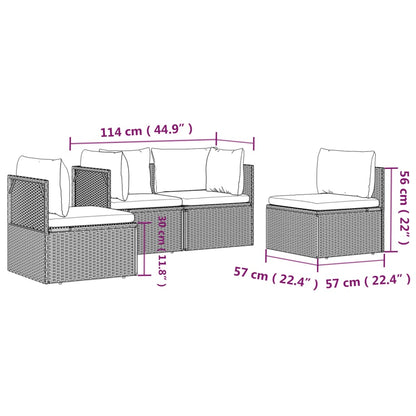 vidaXL 4-tlg. Garten-Lounge-Set mit Kissen Grau Poly Rattan