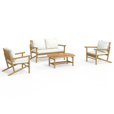 vidaXL Ensemble de salon de jardin 4 pcs avec coussins crème Bambou