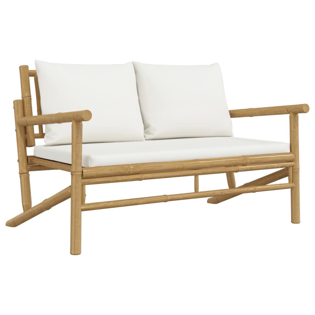 vidaXL Ensemble de salon de jardin 4 pcs avec coussins crème Bambou