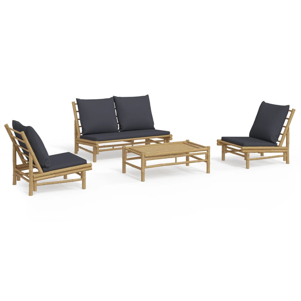 vidaXL Salon de jardin 4 pcs avec coussins gris foncé Bambou