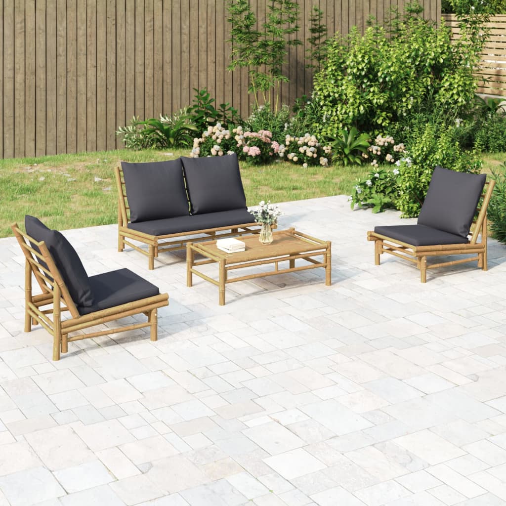 vidaXL Salon de jardin 4 pcs avec coussins gris foncé Bambou