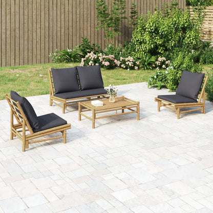 vidaXL Salon de jardin 4 pcs avec coussins gris foncé Bambou