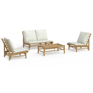 vidaXL Ensemble de salon de jardin 4 pcs avec coussins crème Bambou
