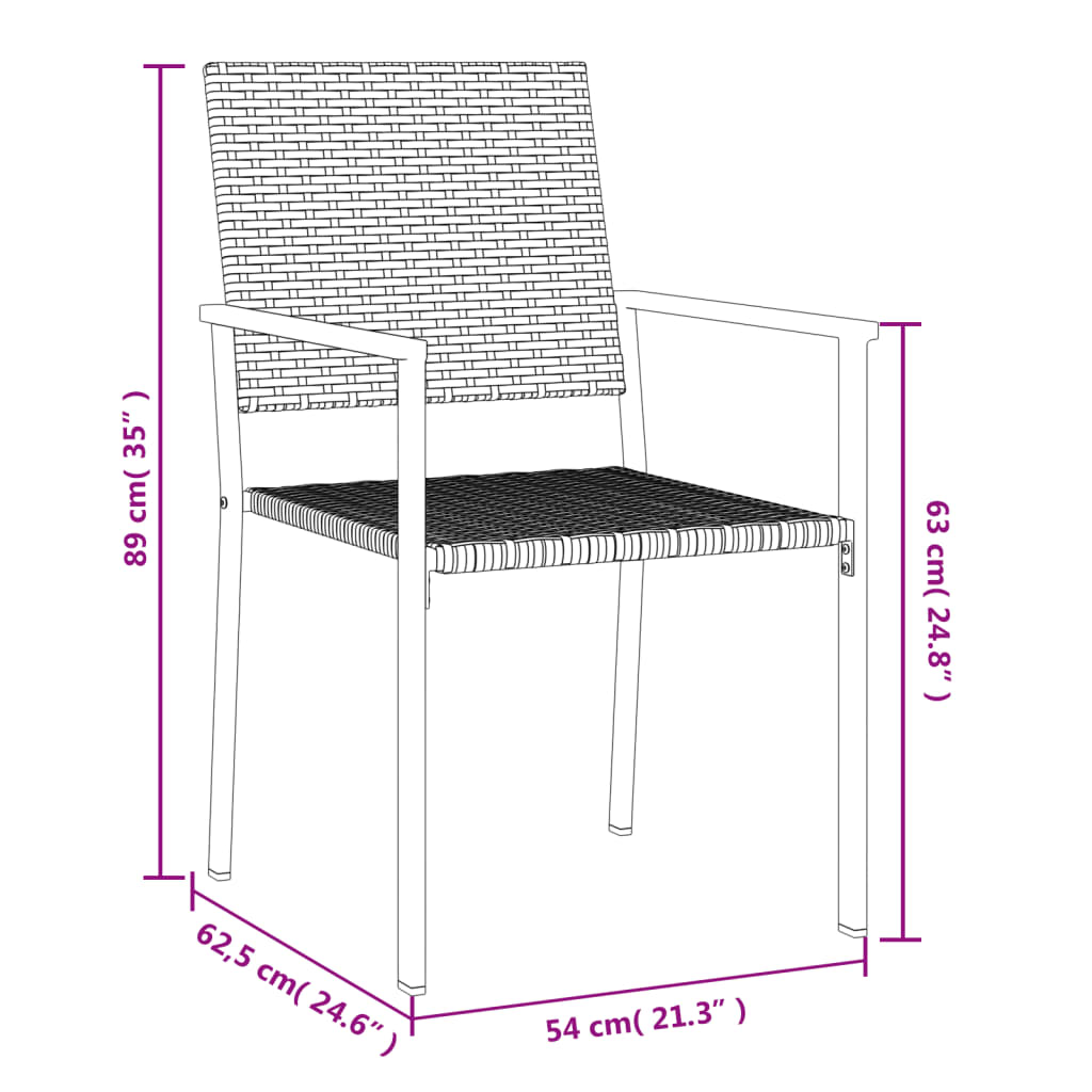 vidaXL Gartenstühle 2 Stk. Schwarz 54x62,5x89 cm Poly Rattan