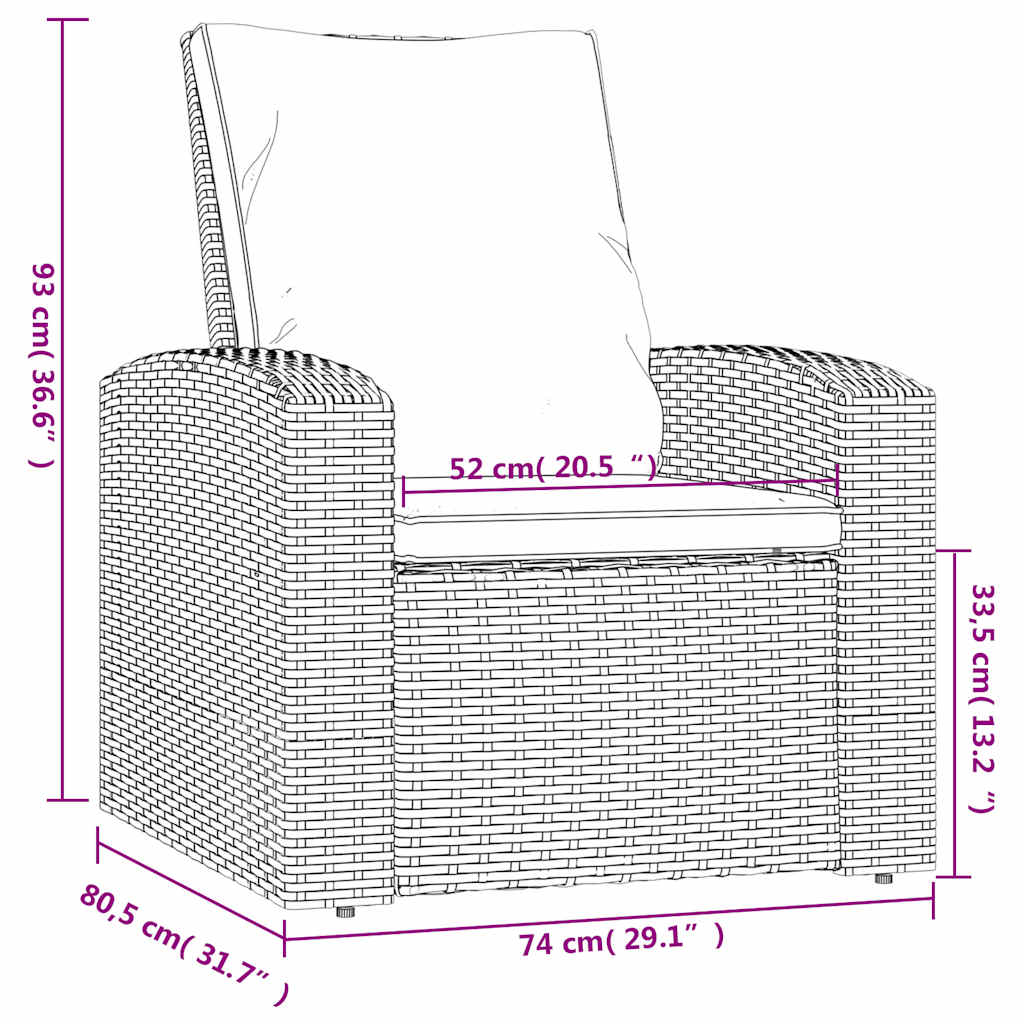 vidaXL Fauteuil de jardin réglable avec coussin Marron clair Résine tressée