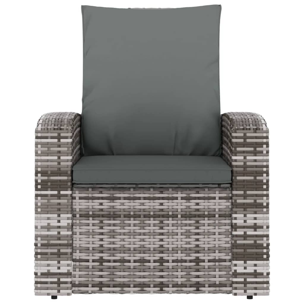 vidaXL Gartensessel Verstellbar mit Kissen Grau Poly Rattan
