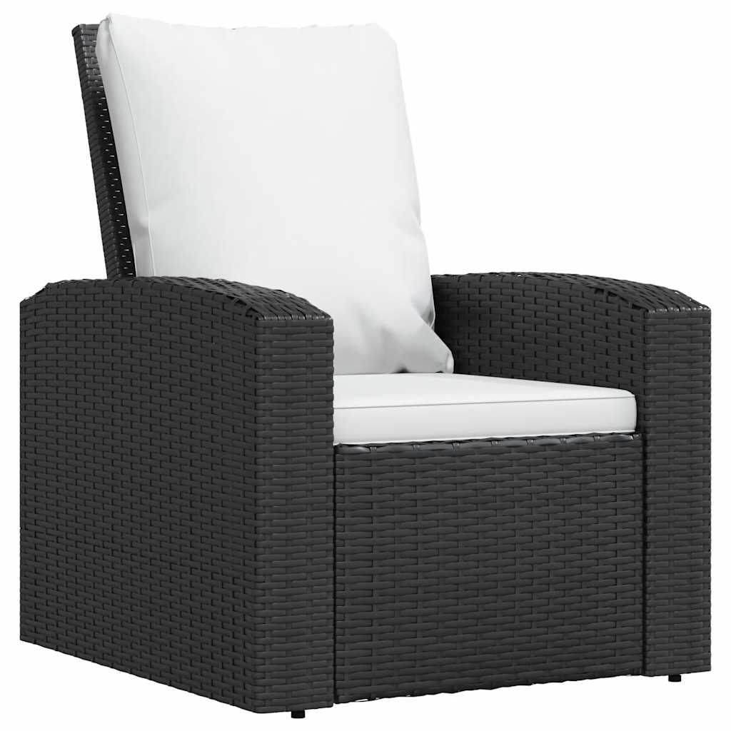 vidaXL Fauteuil de jardin réglable avec coussin noir résine tressée