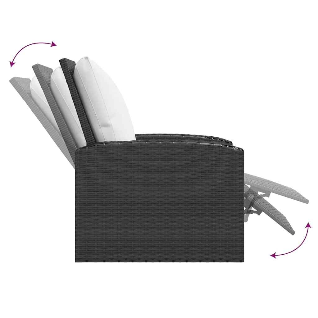 vidaXL Fauteuil de jardin réglable avec coussin noir résine tressée