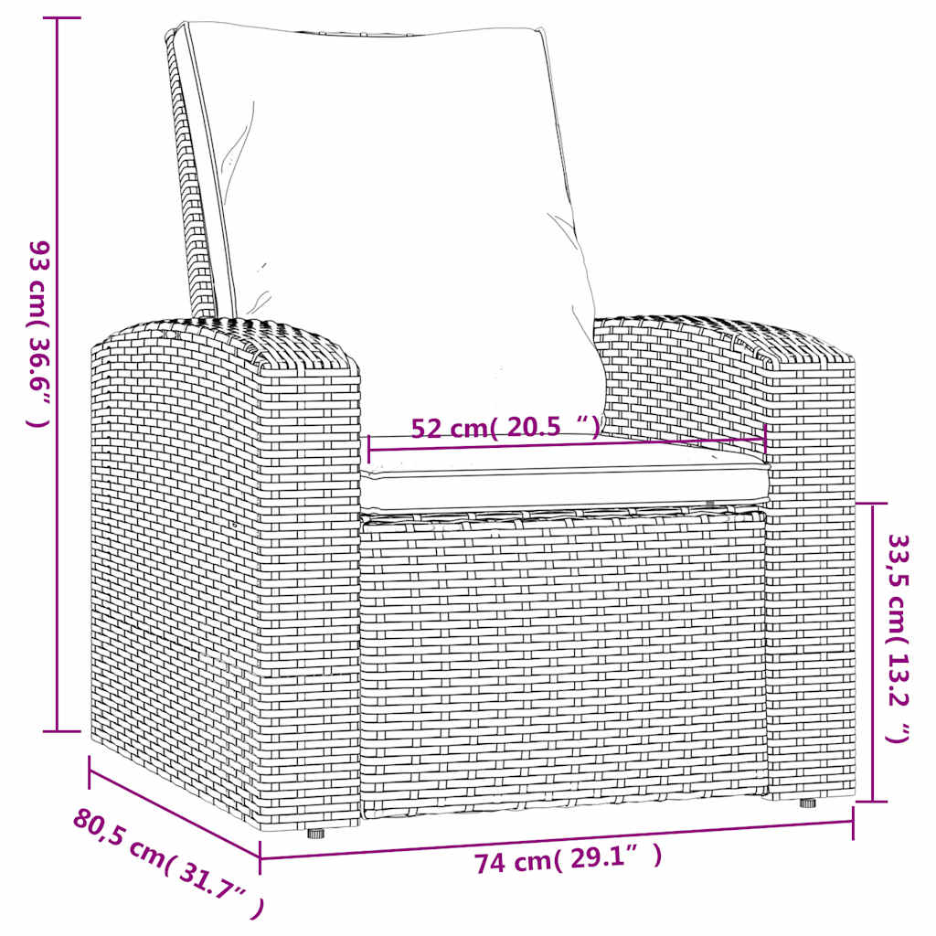 vidaXL Fauteuil de jardin réglable avec coussin noir résine tressée