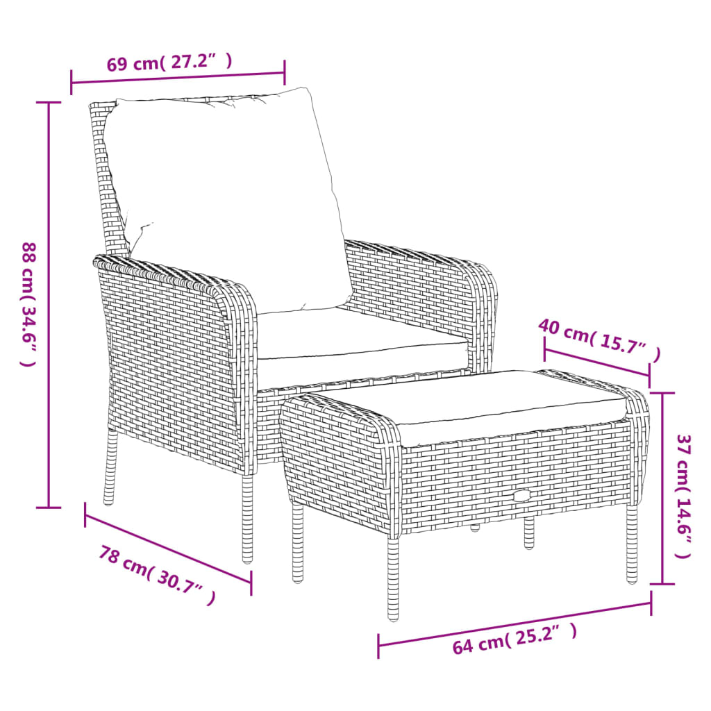 vidaXL Gartenstuhl mit Fußhocker Hellbraun Poly Rattan