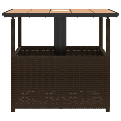 vidaXL Gartentisch mit Schirmloch Braun 55x55x46,5 cm Poly Rattan