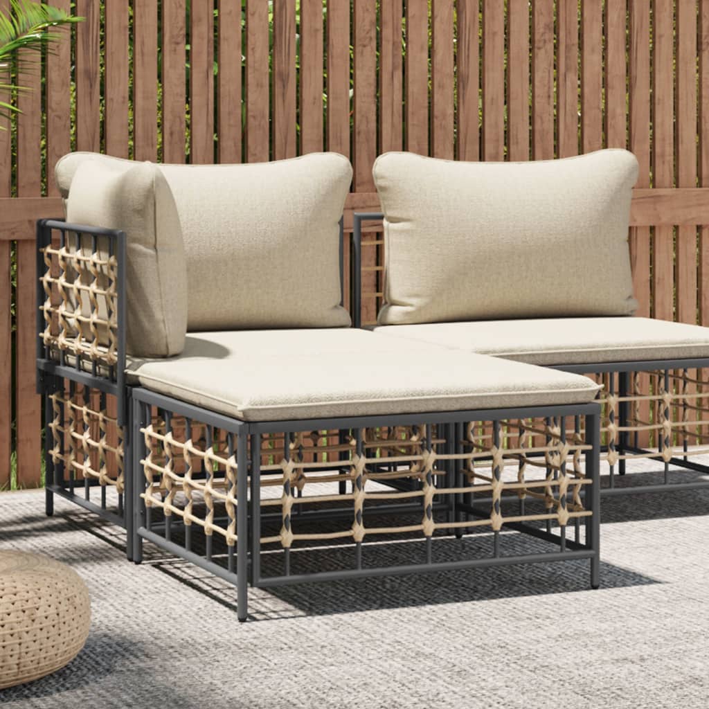vidaXL Tabouret de jardin avec coussin beige en résine tressée