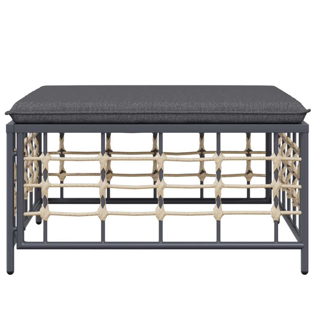 Gartenhocker mit Dunkelgrauem Kissen Poly Rattan